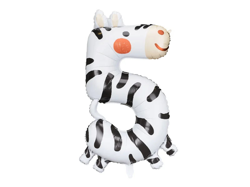 Animal Number "5" Foil Balloons PARTY DECO 35" ZEBRA