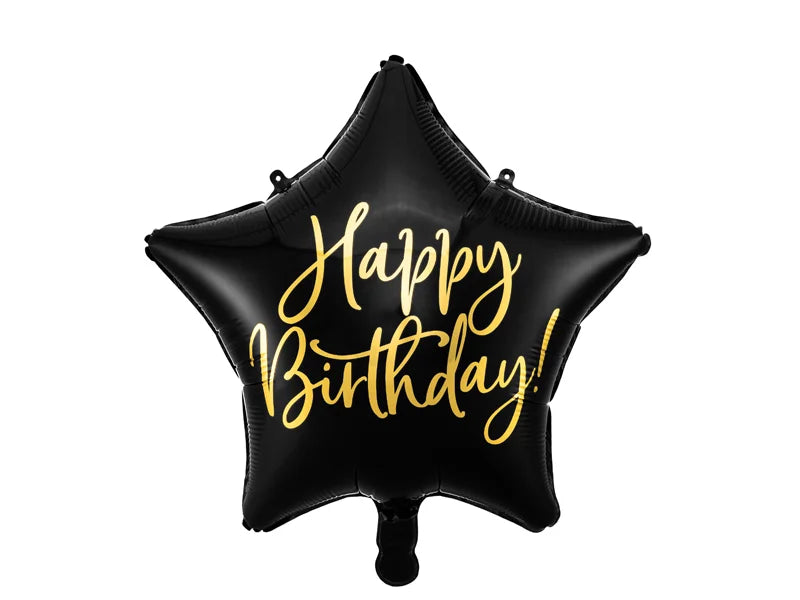 HAPPY BIRTHDAY STAR BLACK PARTY DECO 15.5"