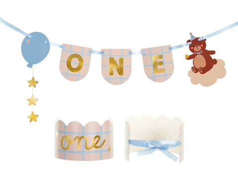 CHAIR BANNER AND CROWN TEDDY BEAR (50X20.5CM) (1.6M) PARTY DECO