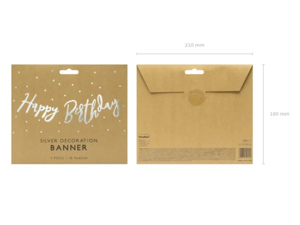 BANNER HAPPY BIRTHDAY SILVER (16.5X62CM) PARTY DECO