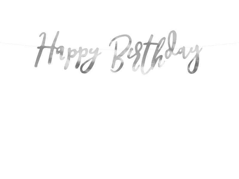 BANNER HAPPY BIRTHDAY SILVER (16.5X62CM) PARTY DECO