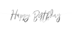 BANNER HAPPY BIRTHDAY SILVER (16.5X62CM) PARTY DECO