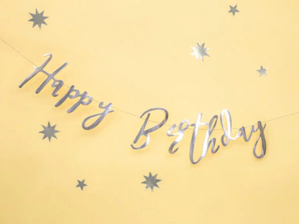 BANNER HAPPY BIRTHDAY SILVER (16.5X62CM) PARTY DECO