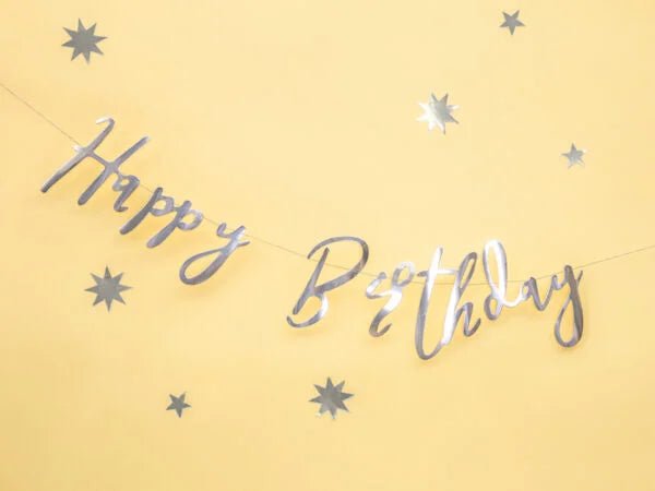 BANNER HAPPY BIRTHDAY SILVER (16.5X62CM) PARTY DECO