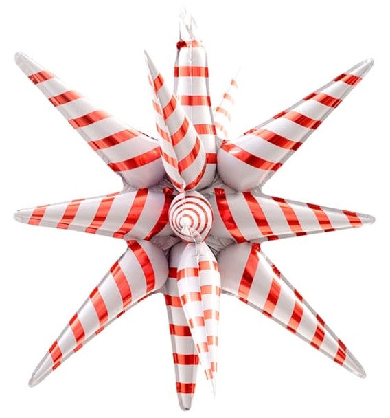 Exploding Starburst Red/White Stripes Candy Cane flat 36"