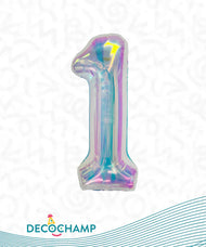 Number 1 Iridescent Foil Balloon 34" (Single Pack) DECONUMBER