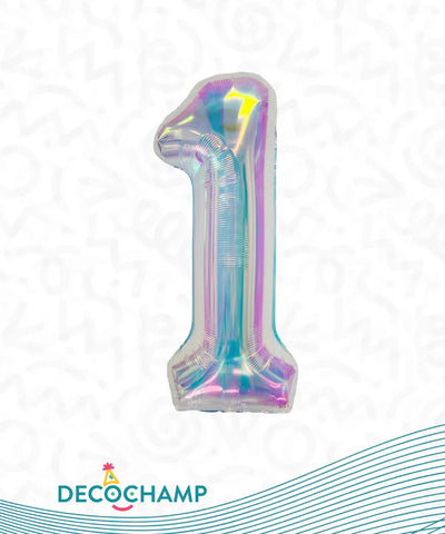 Number 1 Iridescent Foil Balloon 34