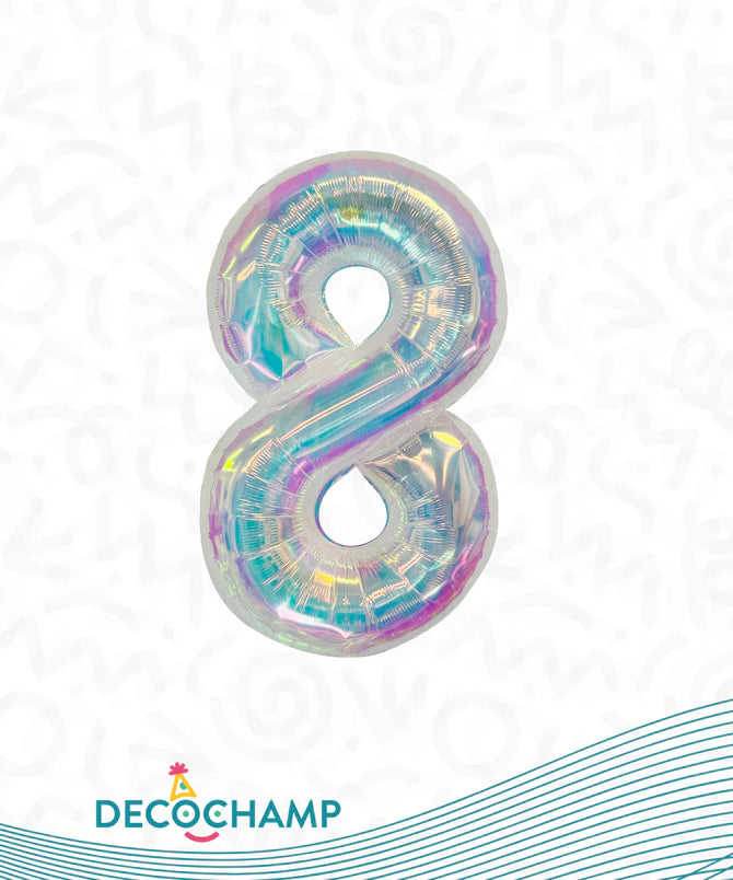 Number 8 Iridescent Foil Balloon 34" (Single Pack) DECONUMBER