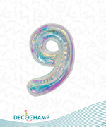 Number 9 Iridescent Foil Balloon 34" (Single Pack) DECONUMBER