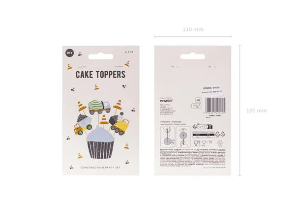 CUPCAKE TOPPERS CONSTRUCTION VEHICLES MIX (4/7CM - 1PKT/6PC)