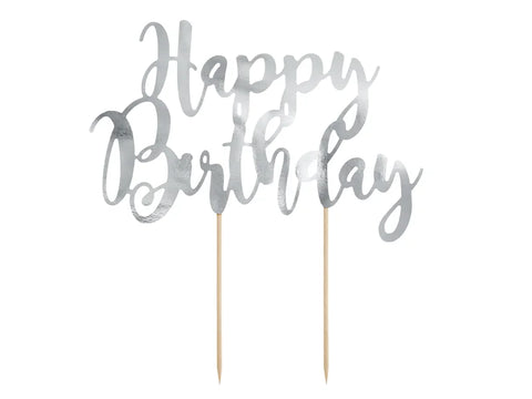 CAKE TOPPER HAPPY BIRTHDAY SILVER (22.5CM)