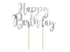 CAKE TOPPER HAPPY BIRTHDAY SILVER (22.5CM)