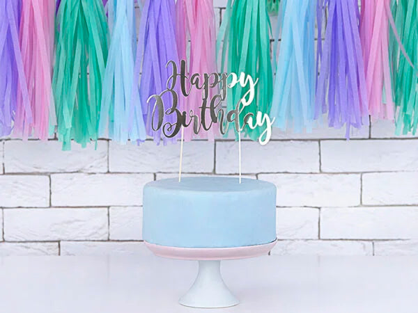 CAKE TOPPER HAPPY BIRTHDAY SILVER (22.5CM)