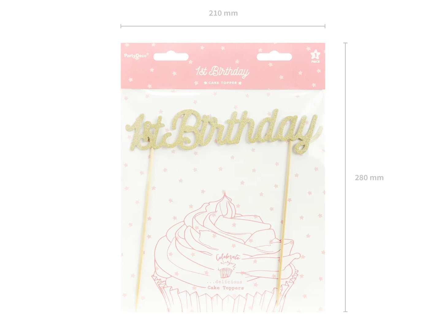 CAKE TOPPER 1ST BIRTHDAY GOLD (20CM)