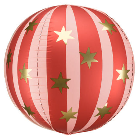 Red Starry Ball Foil Orb Balloon 20 in. - PartyDeco USA