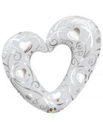 Heart & Filigree Foil Balloon - 42" in each. White Pearl