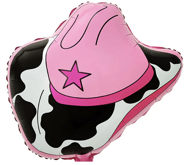 20" Pink and Black Cow Print Cowboy Hat Foil Balloon