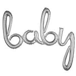 Baby Silver Script Foil Balloons - 39" in