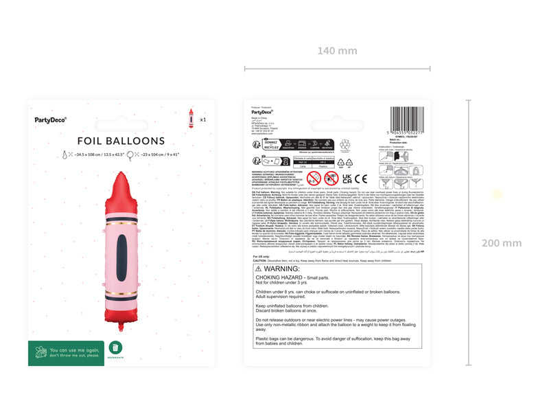 Crayon Foil Balloon 30 in. - Red PartyDeco USA