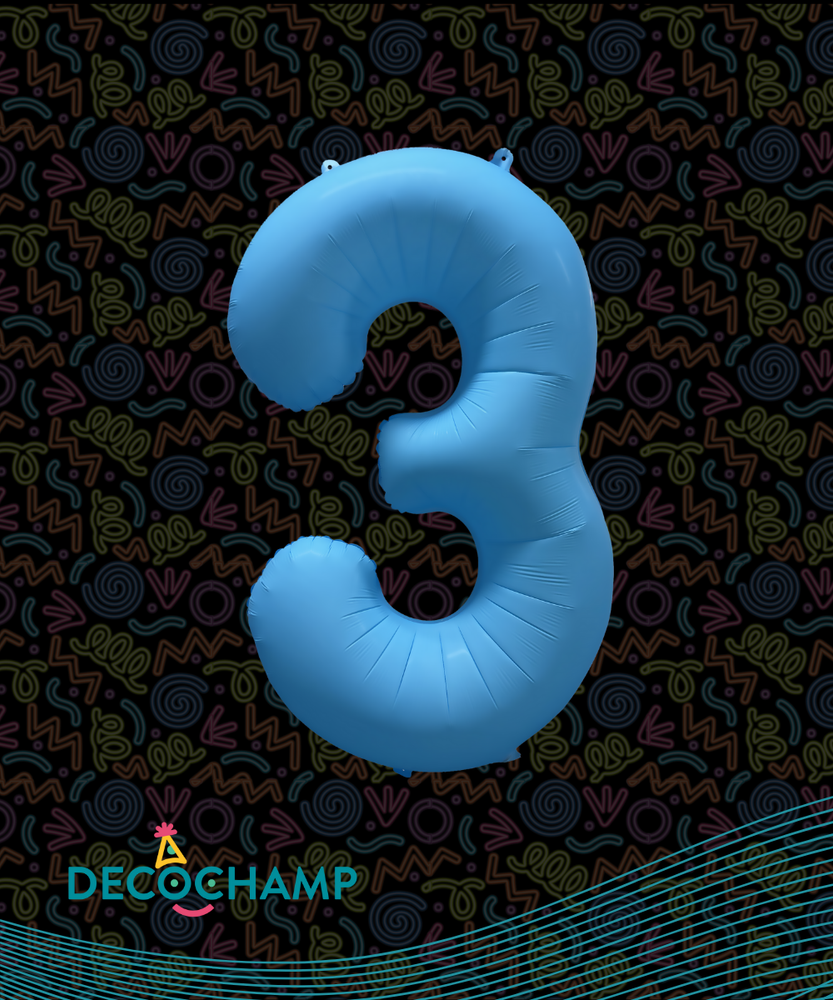 DecoNumber Neon Blue "3" - size 34" (Single Pack)