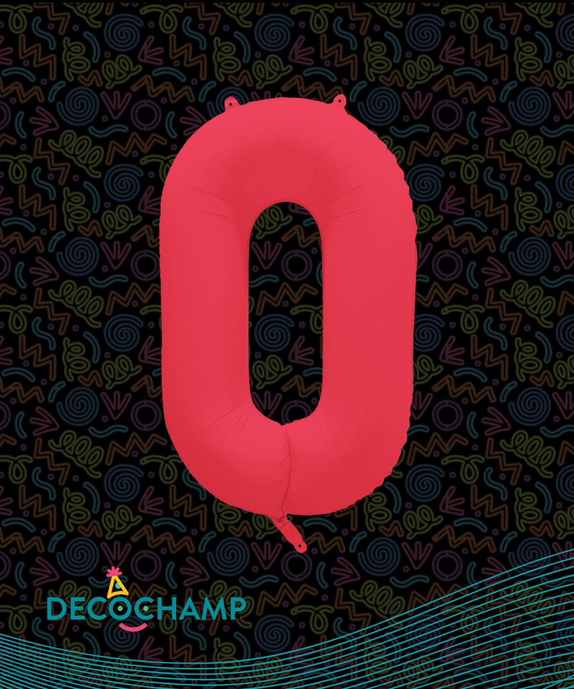 DecoNumber Neon Red "0" - size 34" (Single Pack)