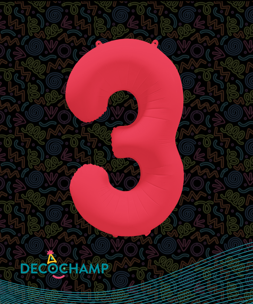 DecoNumber Neon Red "3" - size 34" (Single Pack)