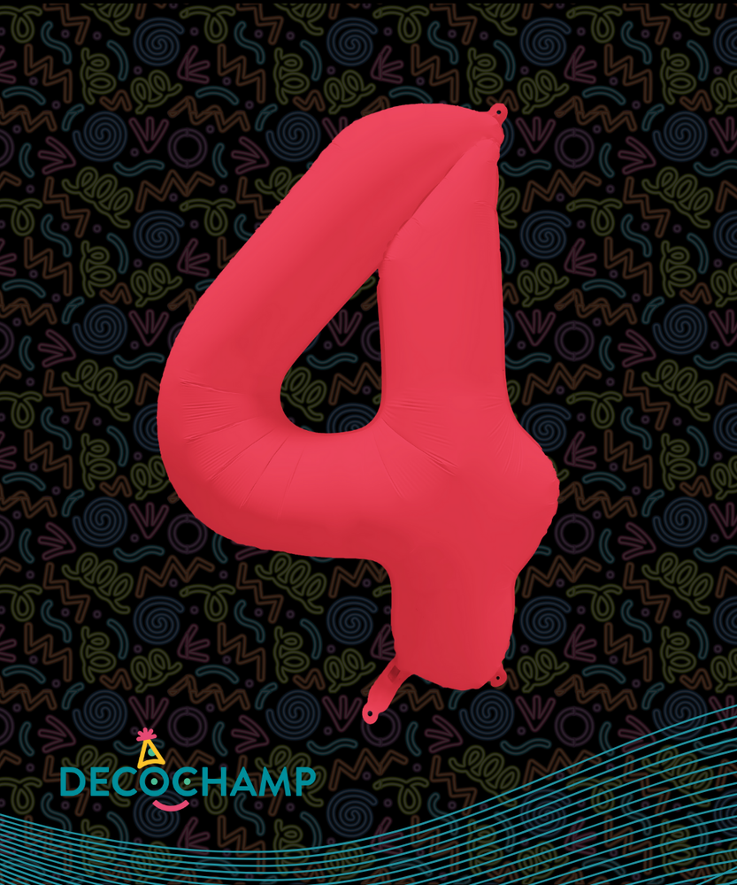 DecoNumber Neon Red "4" - size 34" (Single Pack)