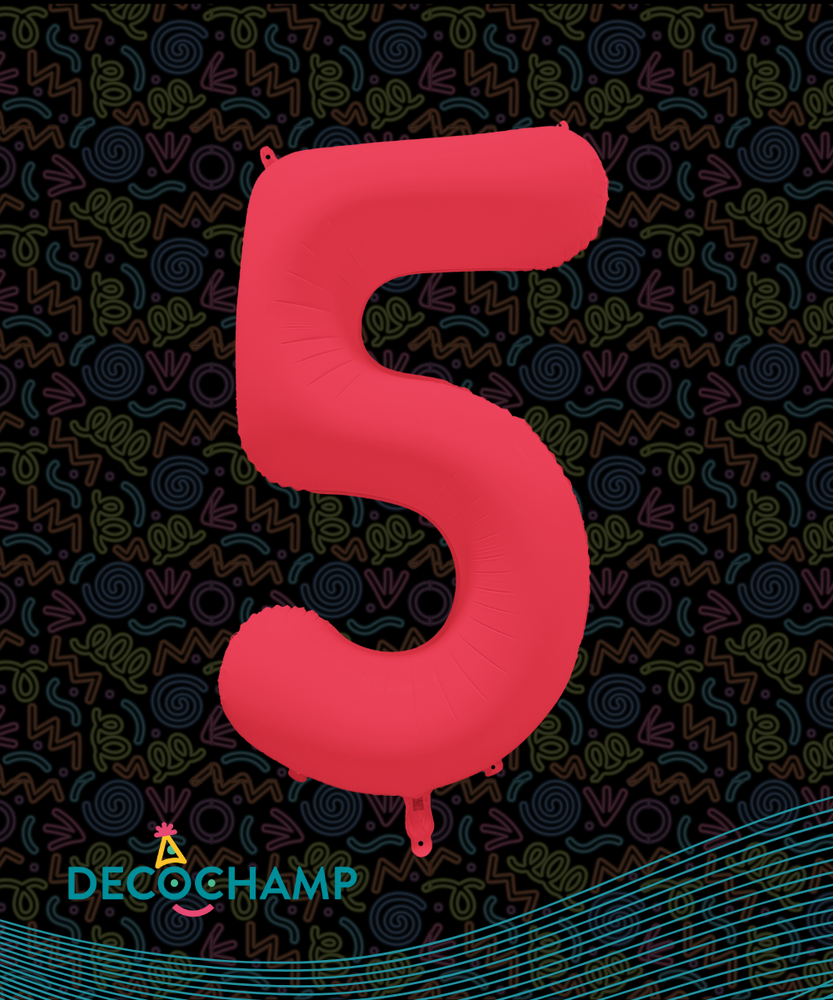 DecoNumber Neon Red "5" - size 34" (Single Pack)