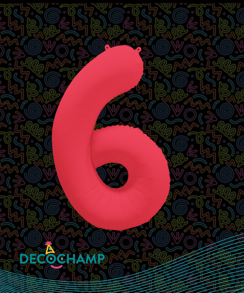 DecoNumber Neon Red "6" - size 34" (Single Pack)