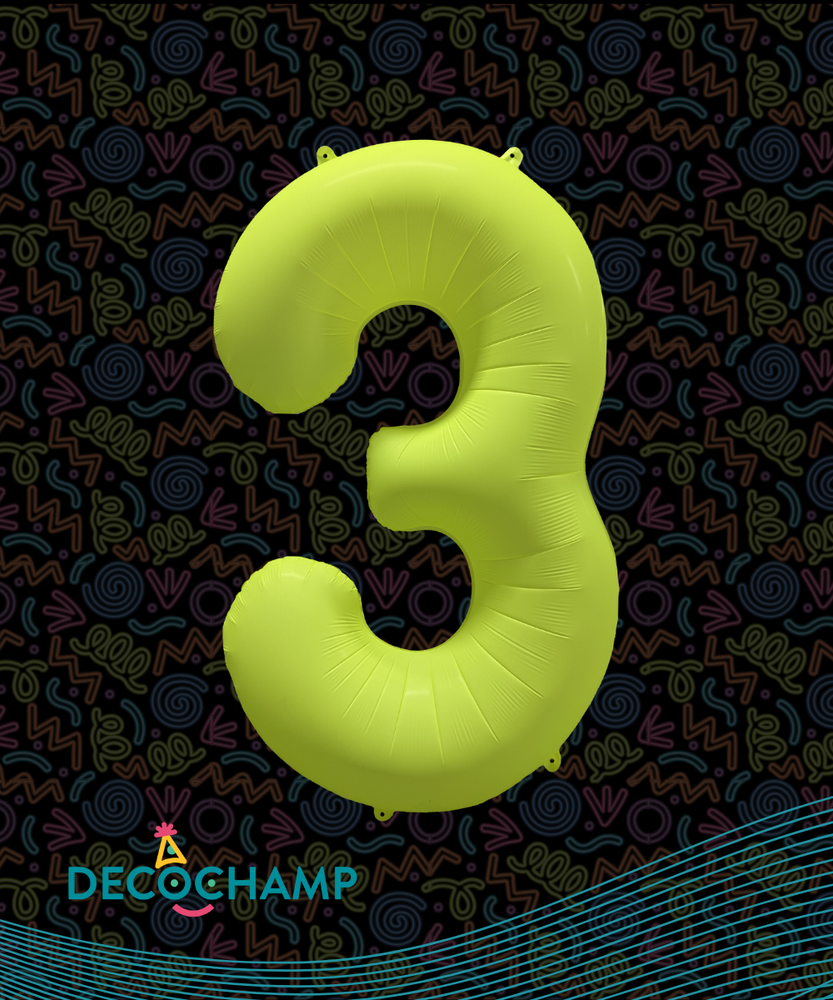 DecoNumber Neon Yellow "3" - size 34" (Single Pack)