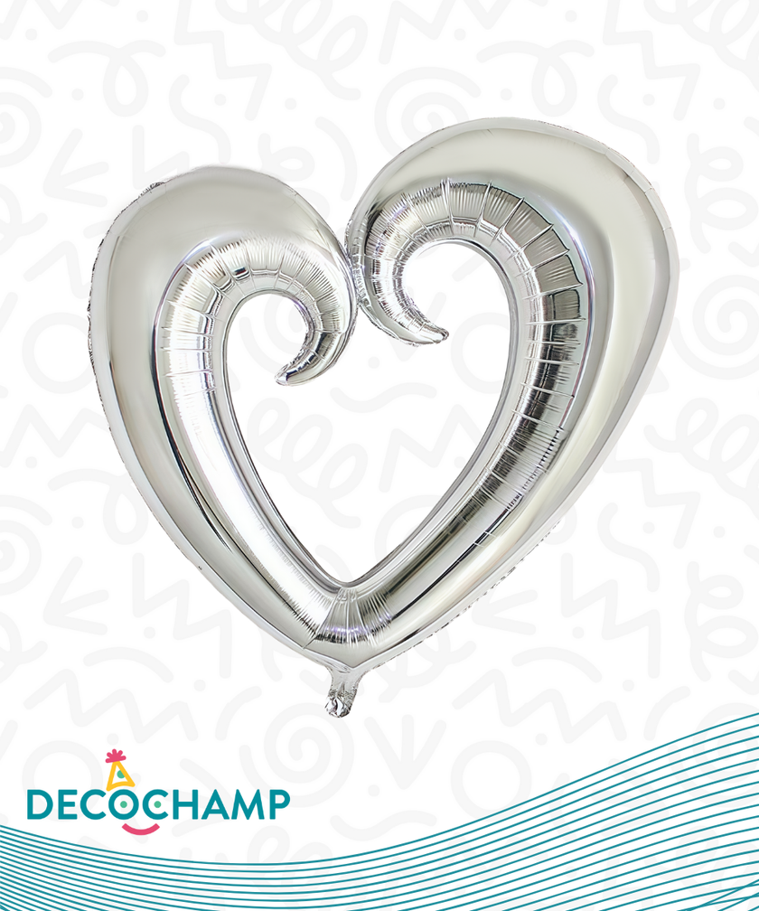 Deco Hollow Heart - Silver 65in (Single Pack)