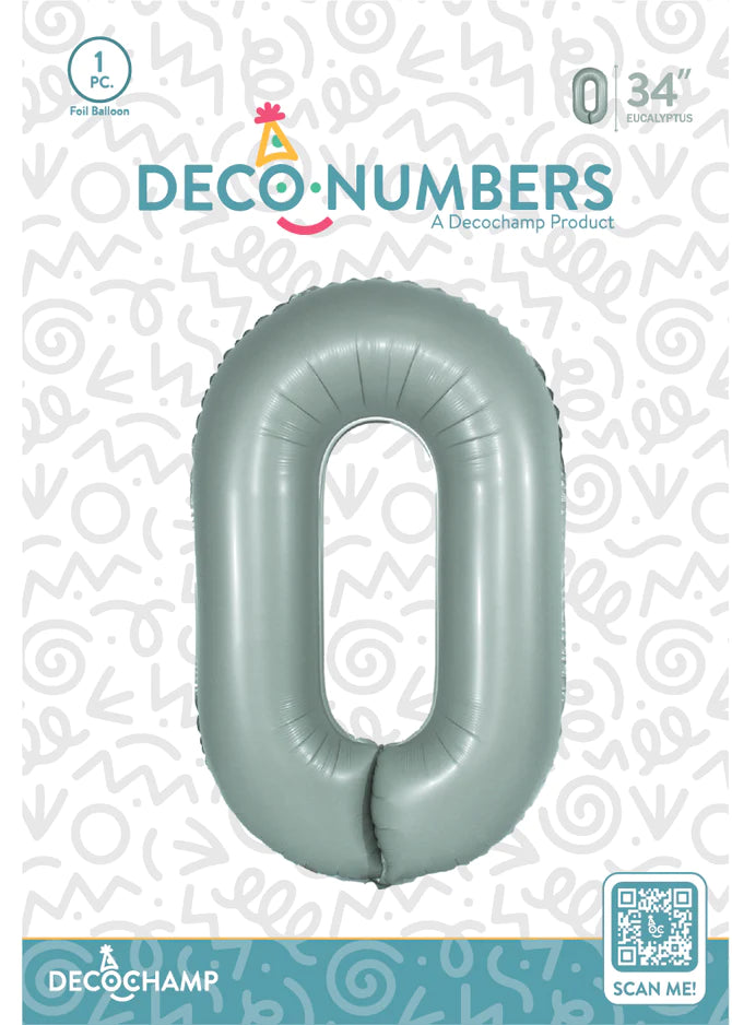 Number 0 Eucalyptus Foil Balloon 34" (Single Pack) DECONUMBER