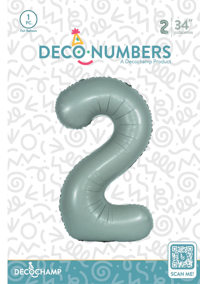 Number 2 Eucalyptus Foil Balloon 34" (Single Pack) DECONUMBER