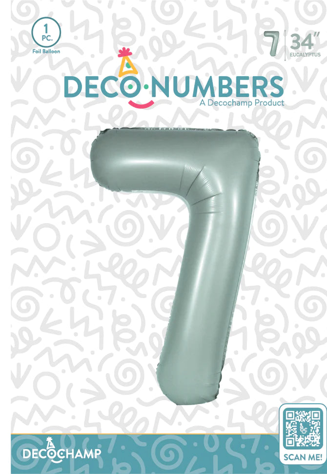 Number 7 Eucalyptus Foil Balloon 34" (Single Pack) DECONUMBER