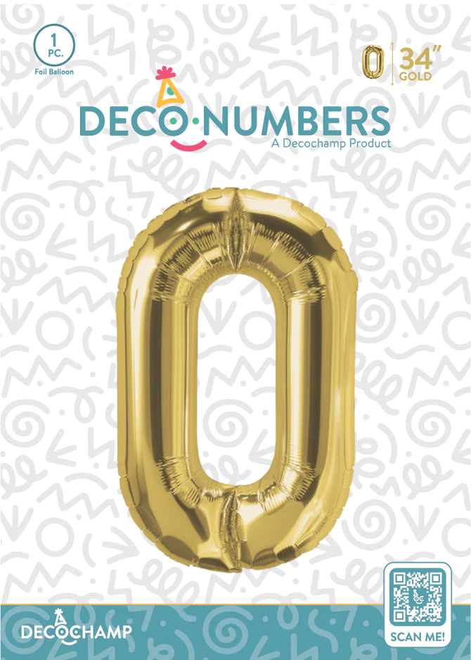 Number 0 Gold Foil Balloon 34" (Single Pack) DECONUMBER