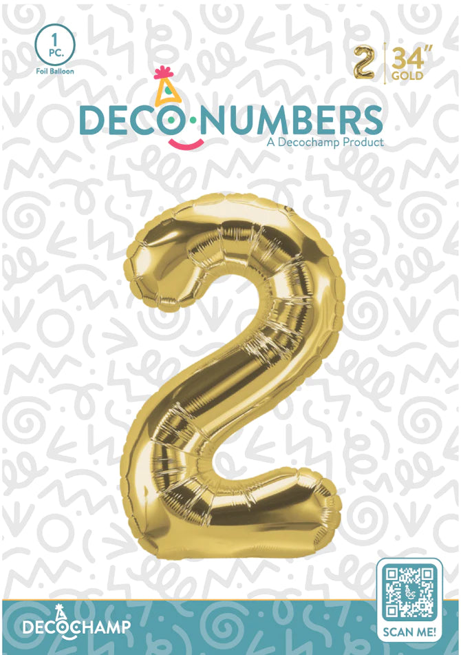 Number 2 Gold Foil Balloon 34" (Single Pack) DECONUMBER