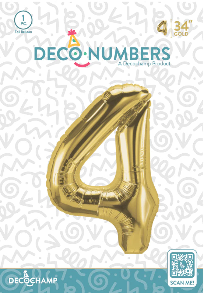 Number 4 Gold Foil Balloon 34" (Single Pack) DECONUMBER
