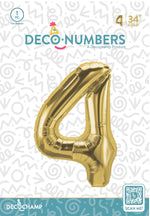 Number 4 Gold Foil Balloon 34" (Single Pack) DECONUMBER