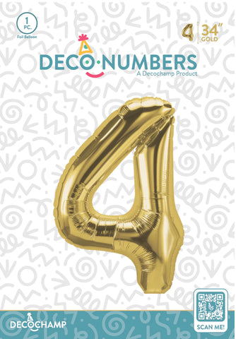 Number 4 Gold Foil Balloon 34