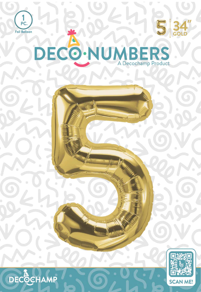 Number 5 Gold Foil Balloon 34" (Single Pack) DECONUMBER