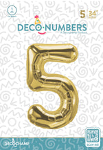 Number 5 Gold Foil Balloon 34" (Single Pack) DECONUMBER