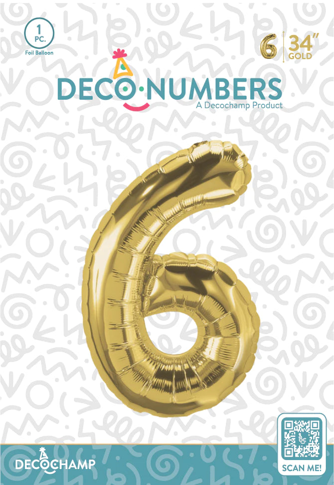 Number 6 Gold Foil Balloon 34" (Single Pack) DECONUMBER