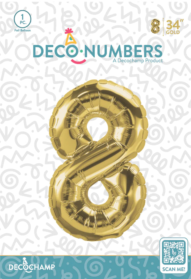 Number 8 Gold Foil Balloon 34" (Single Pack) DECONUMBER