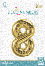 Number 8 Gold Foil Balloon 34" (Single Pack) DECONUMBER