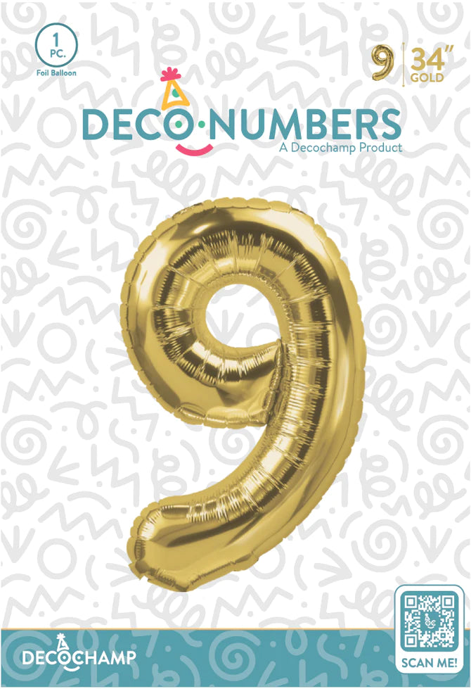 Number 9 Gold Foil Balloon 34" (Single Pack) DECONUMBER