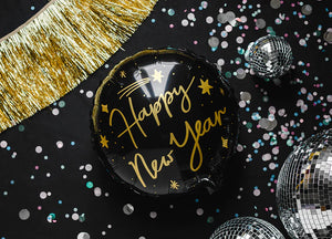 Happy New Year Black Round Foil Balloon 18 in