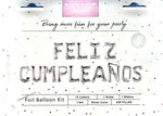 Silver Feliz Cumpleaños Foil Balloons Mylar Kits 16”
