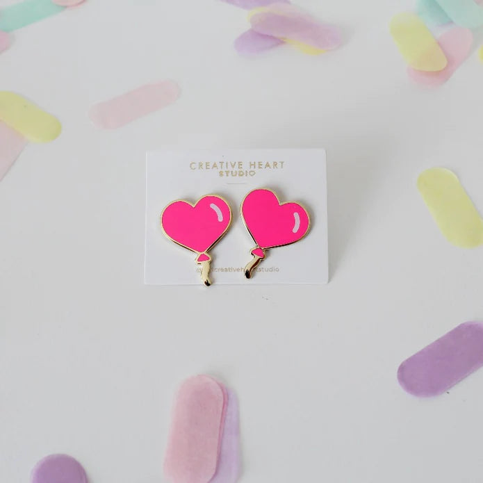 
            
                Load image into Gallery viewer, HEART BALLOON EARRINGS (NEON PINK)
            
        