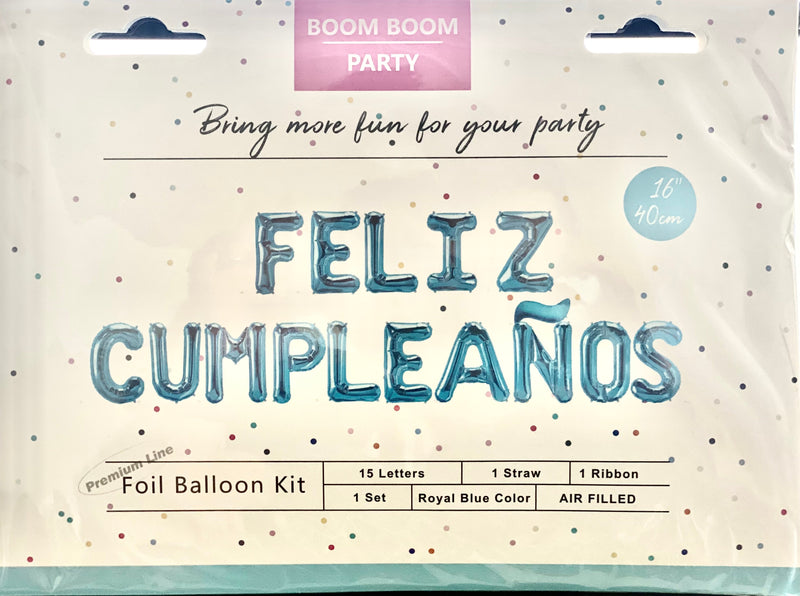 Royal Blue Feliz Cumpleaños Foil Balloons Mylar Kits 16”