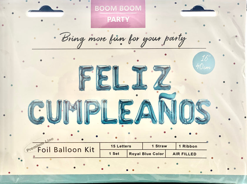Royal Blue Feliz Cumpleaños Foil Balloons Mylar Kits 16”